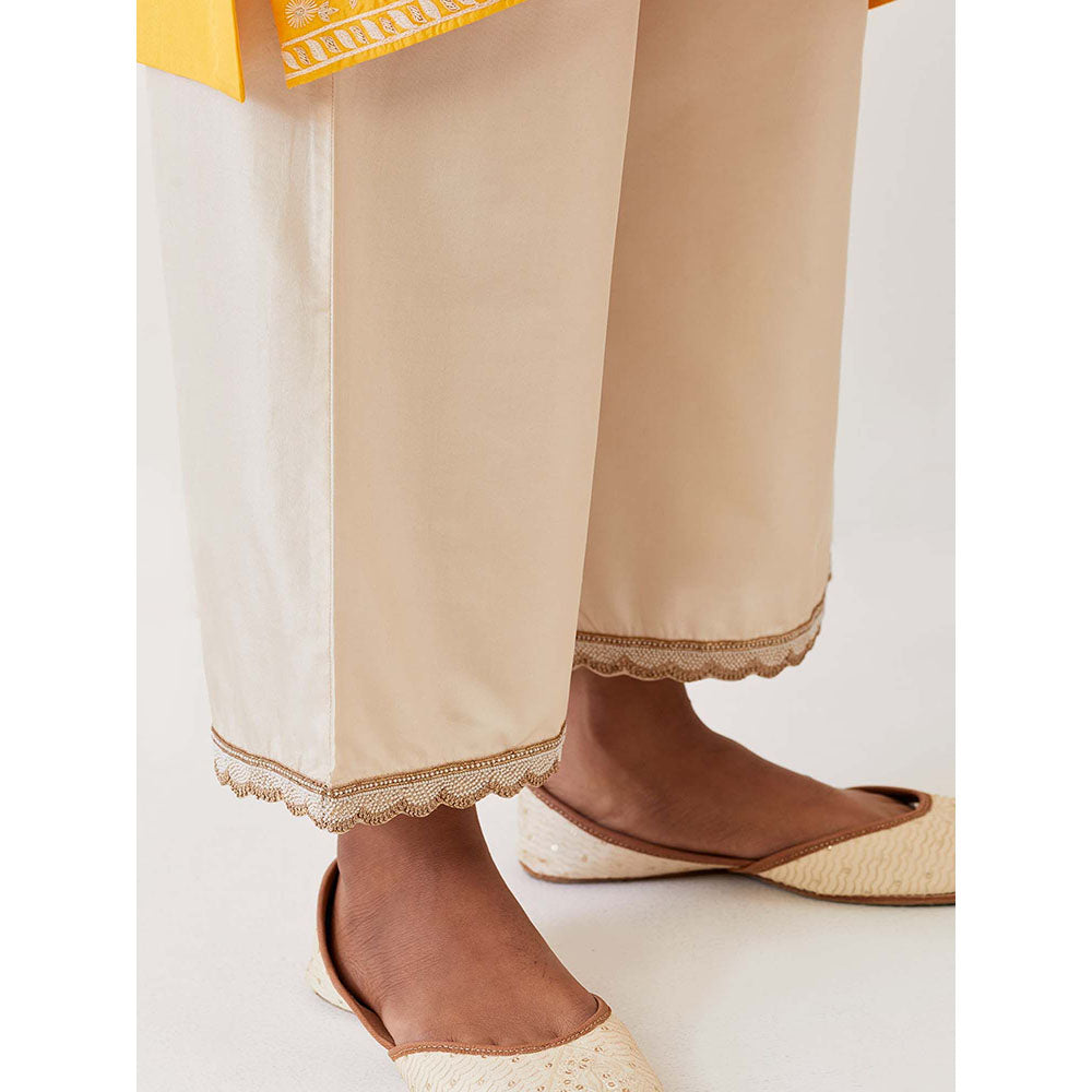 BRIH Mango Yellow Embroidered Kurta with Pant (Set of 2)