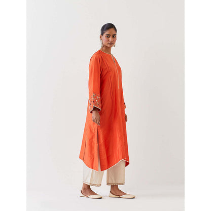 BRIH Rust Embroidered Kurta with Pant (Set of 2)