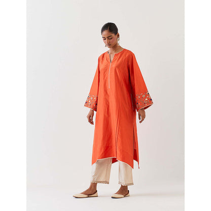 BRIH Rust Embroidered Kurta with Pant (Set of 2)