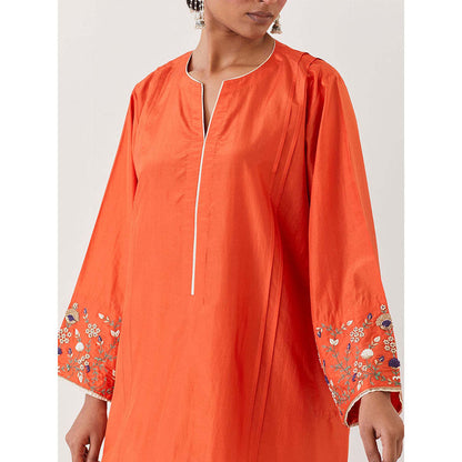 BRIH Rust Embroidered Kurta with Pant (Set of 2)