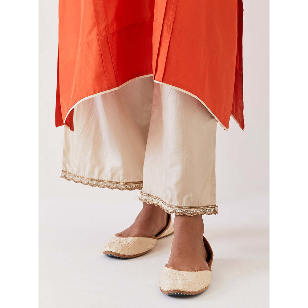 BRIH Rust Embroidered Kurta with Pant (Set of 2)
