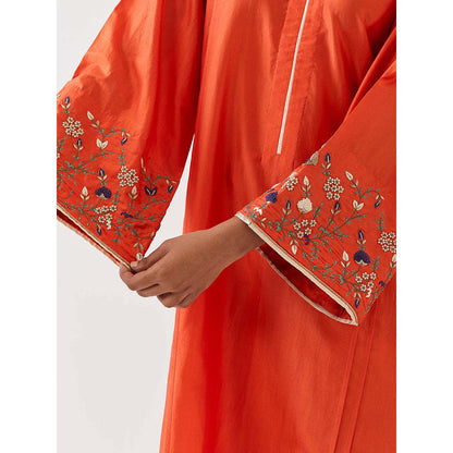 BRIH Rust Embroidered Kurta with Pant (Set of 2)