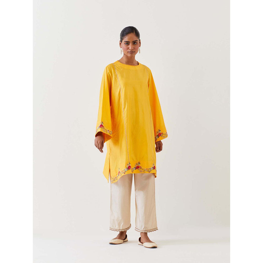 BRIH Mango Yellow Embroidered Kurta with Pant (Set of 2)