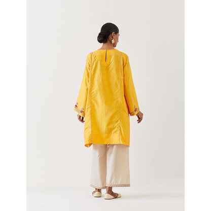 BRIH Mango Yellow Embroidered Kurta with Pant (Set of 2)
