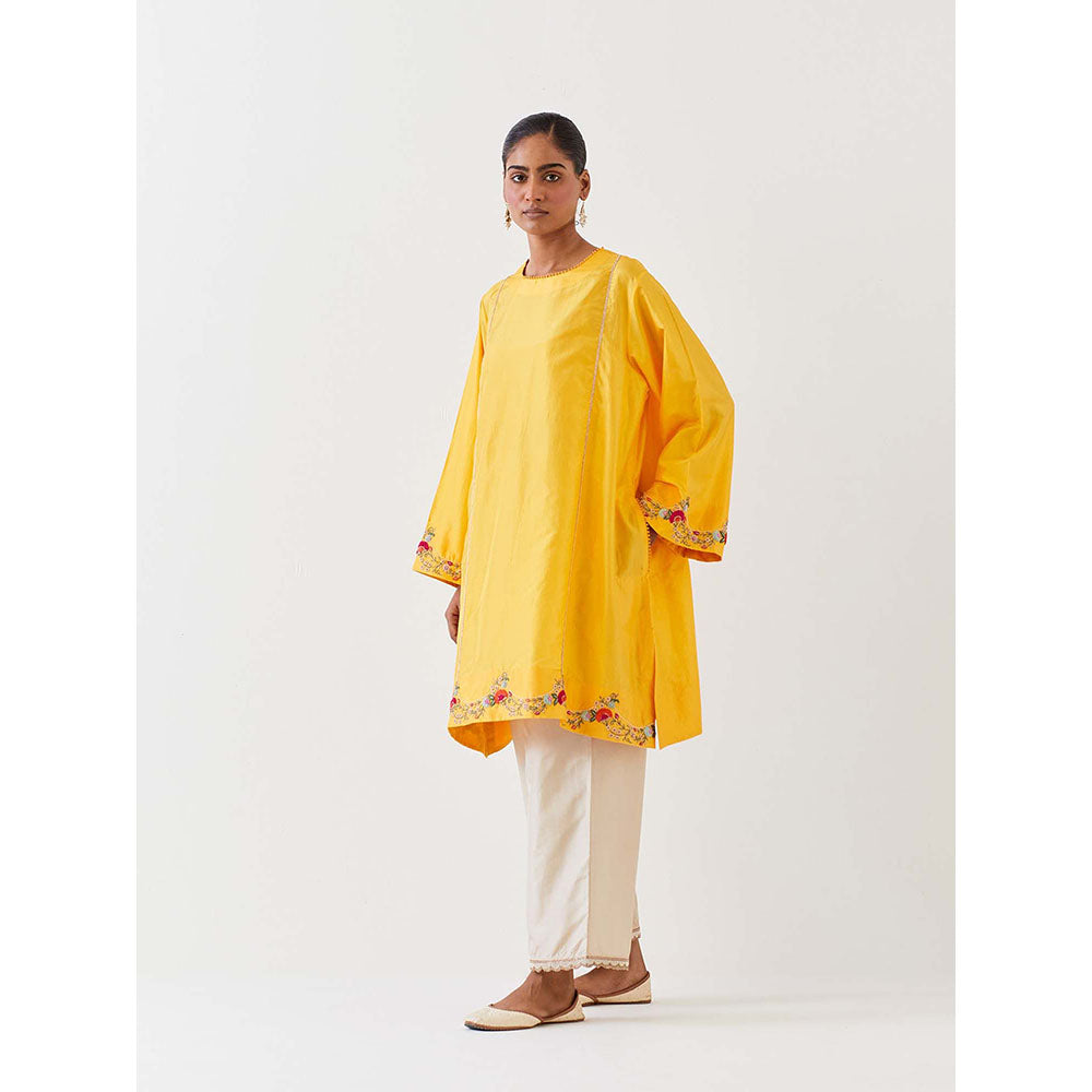 BRIH Mango Yellow Embroidered Kurta with Pant (Set of 2)