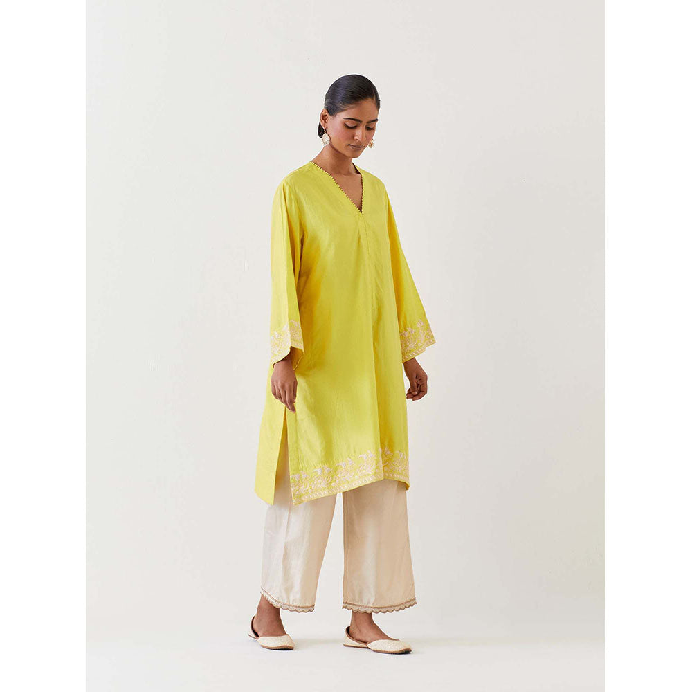 BRIH Lime Green Embroidered Kurta with Pant (Set of 2)