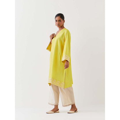 BRIH Lime Green Embroidered Kurta with Pant (Set of 2)