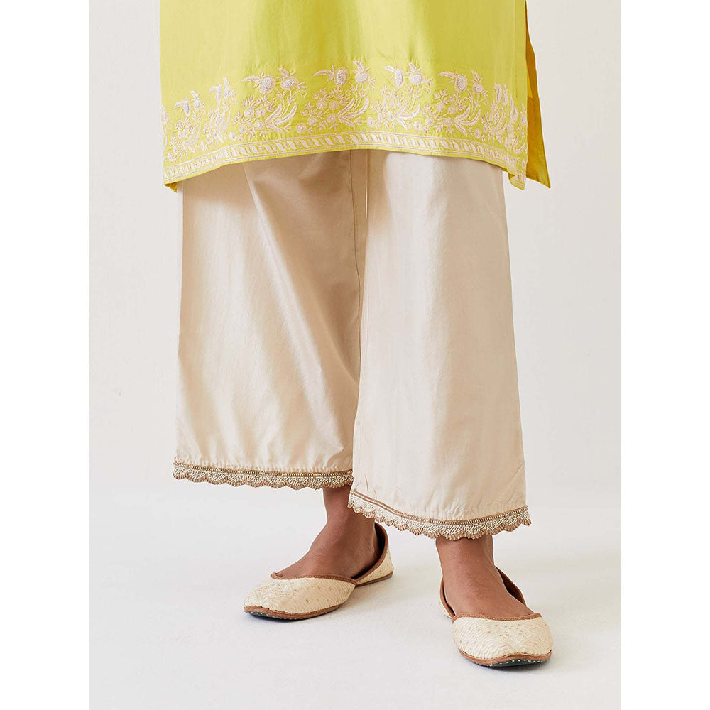BRIH Lime Green Embroidered Kurta with Pant (Set of 2)