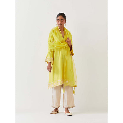 BRIH Lime Green Embroidered Kurta with Pant (Set of 2)