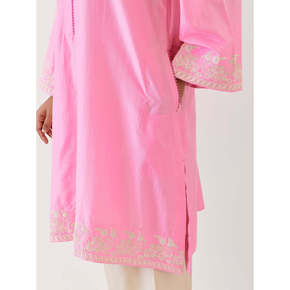 BRIH Pink Embroidered Kurta with Pant (Set of 2)