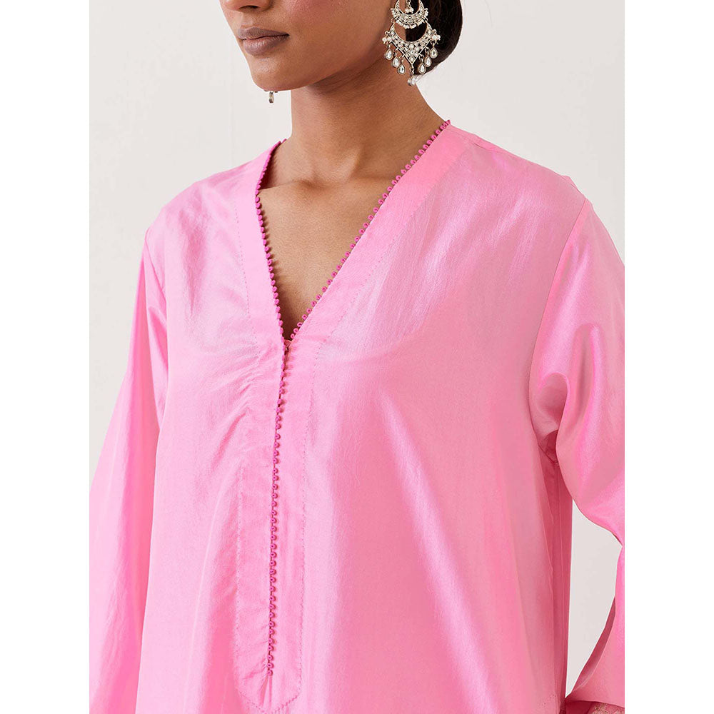 BRIH Pink Embroidered Kurta with Pant (Set of 2)