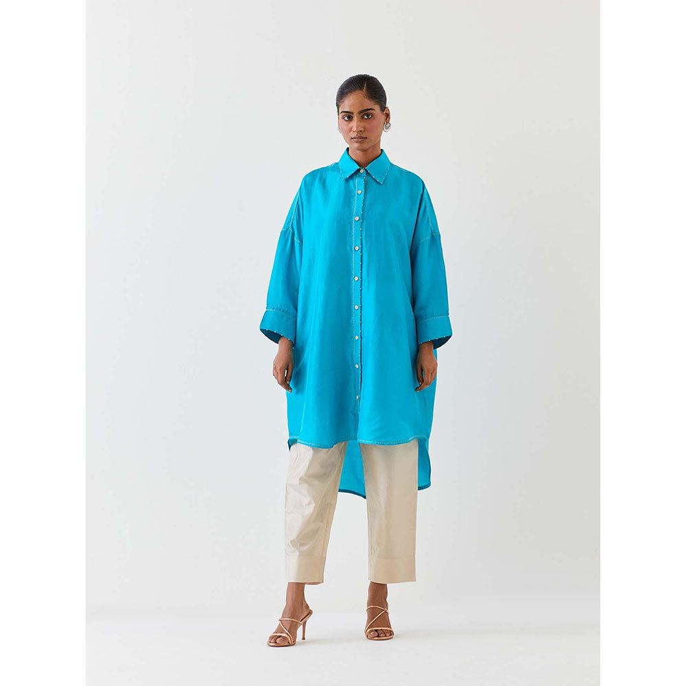 BRIH Turquoise Blue Embroidered Kurta with Pant (Set of 2)
