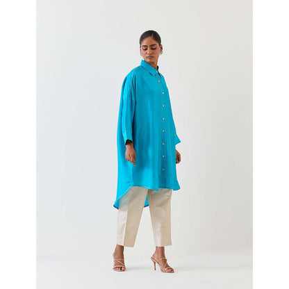 BRIH Turquoise Blue Embroidered Kurta with Pant (Set of 2)