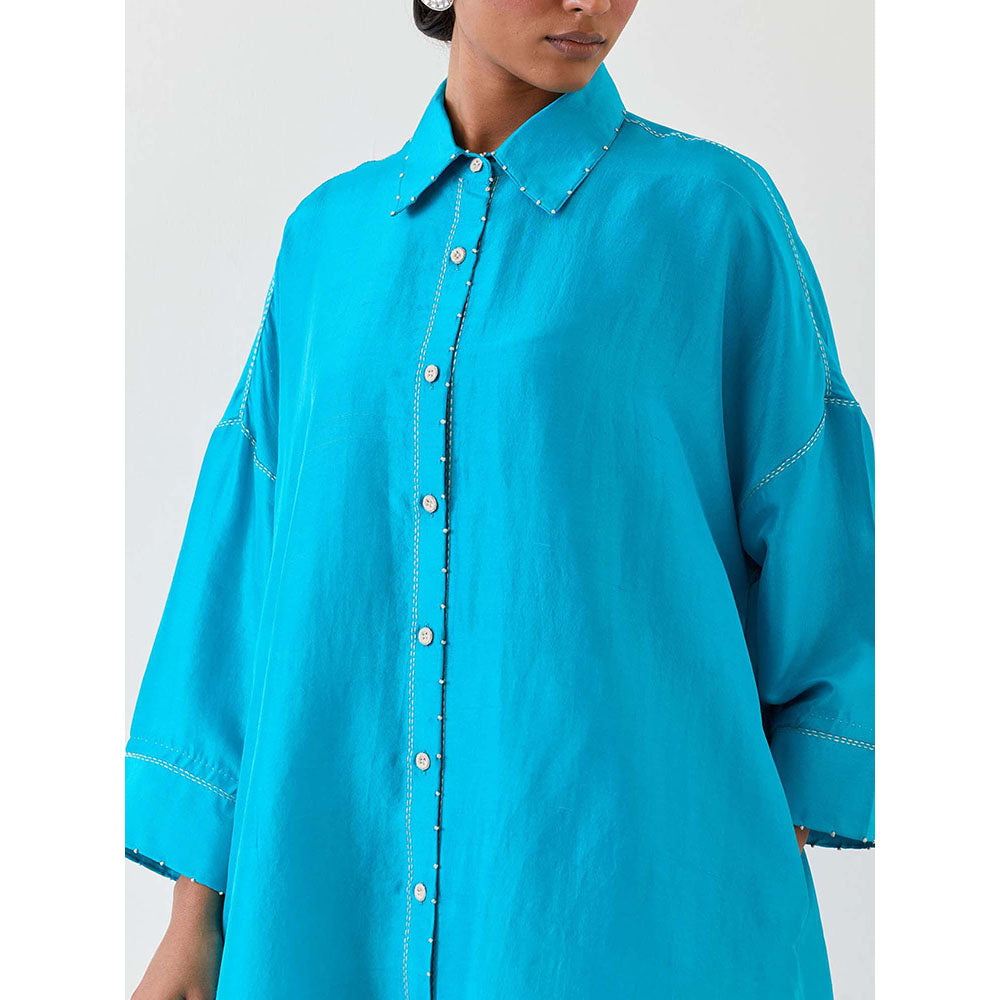BRIH Turquoise Blue Embroidered Kurta with Pant (Set of 2)
