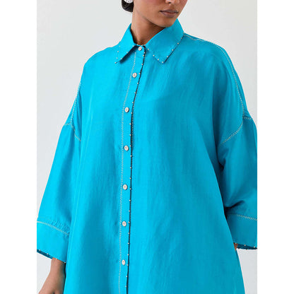 BRIH Turquoise Blue Embroidered Kurta with Pant (Set of 2)