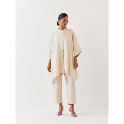 BRIH Off White Embroidered Kaftan with Pant (Set of 2)