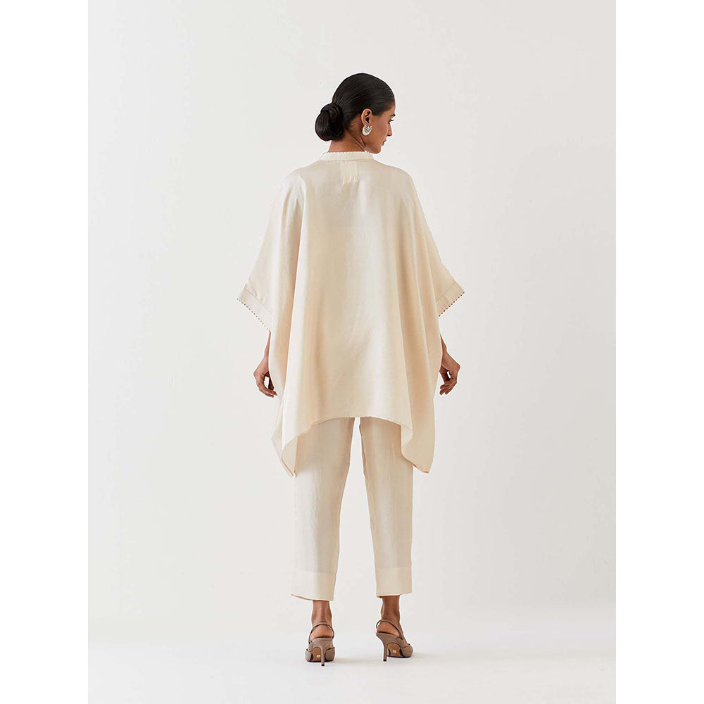 BRIH Off White Embroidered Kaftan with Pant (Set of 2)