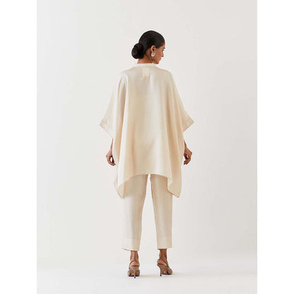 BRIH Off White Embroidered Kaftan with Pant (Set of 2)