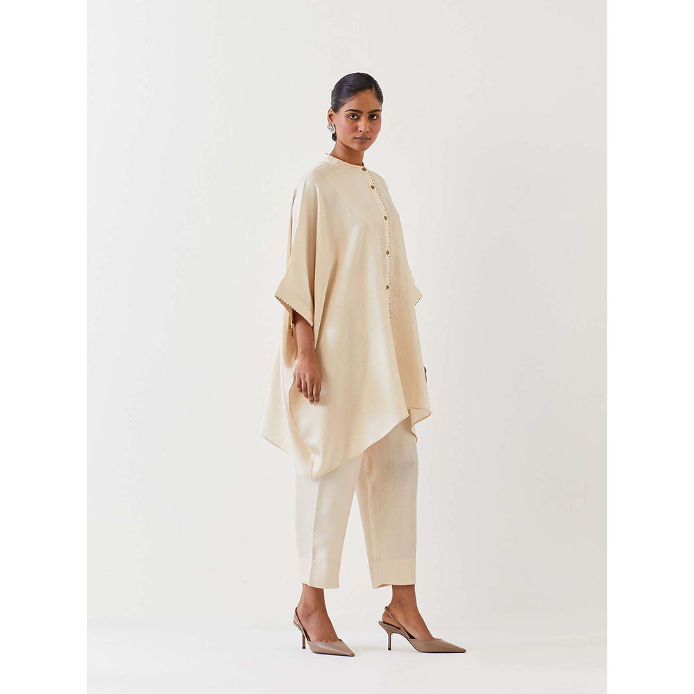 BRIH Off White Embroidered Kaftan with Pant (Set of 2)