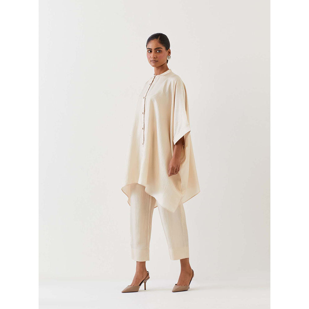 BRIH Off White Embroidered Kaftan with Pant (Set of 2)