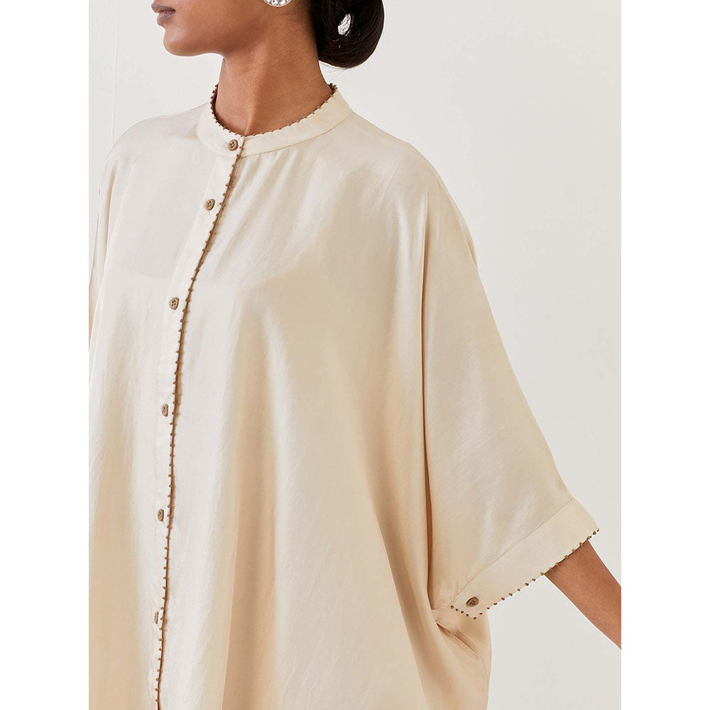 BRIH Off White Embroidered Kaftan with Pant (Set of 2)