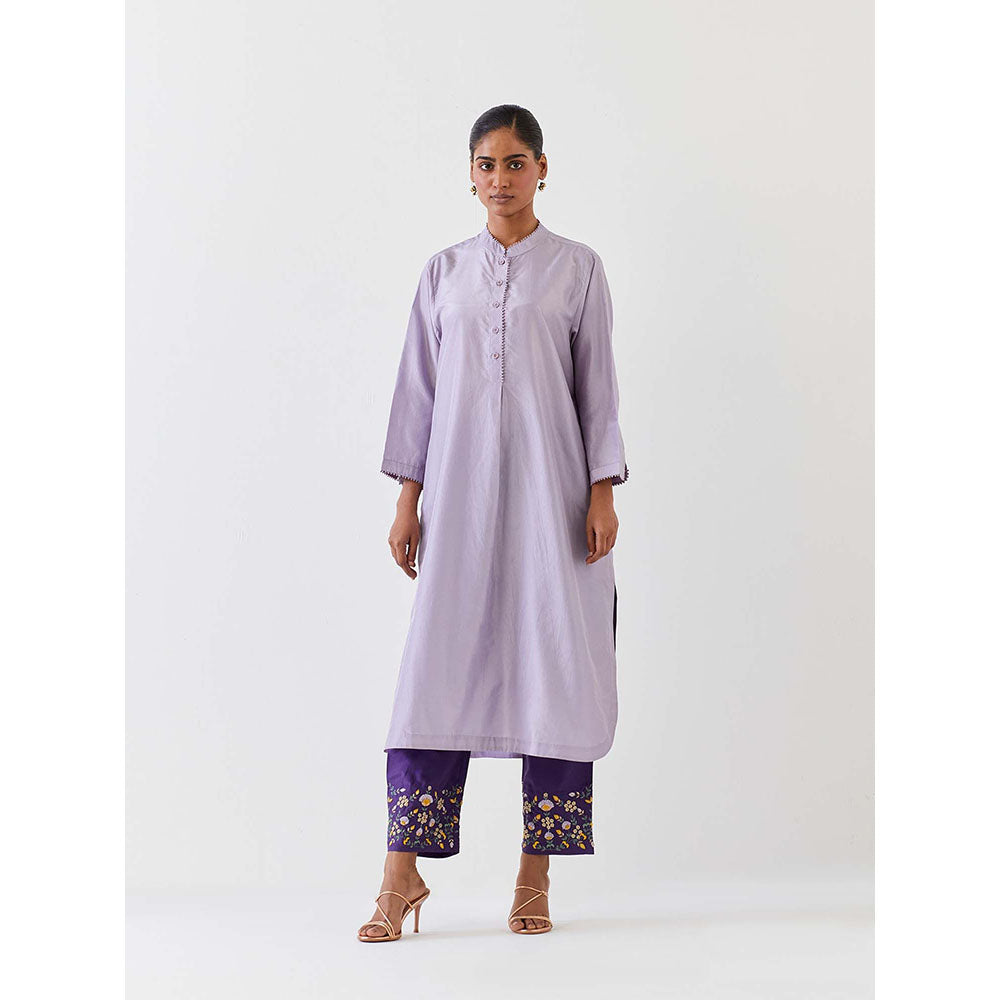 BRIH Purple Embroidered Kurta with Pant (Set of 2)