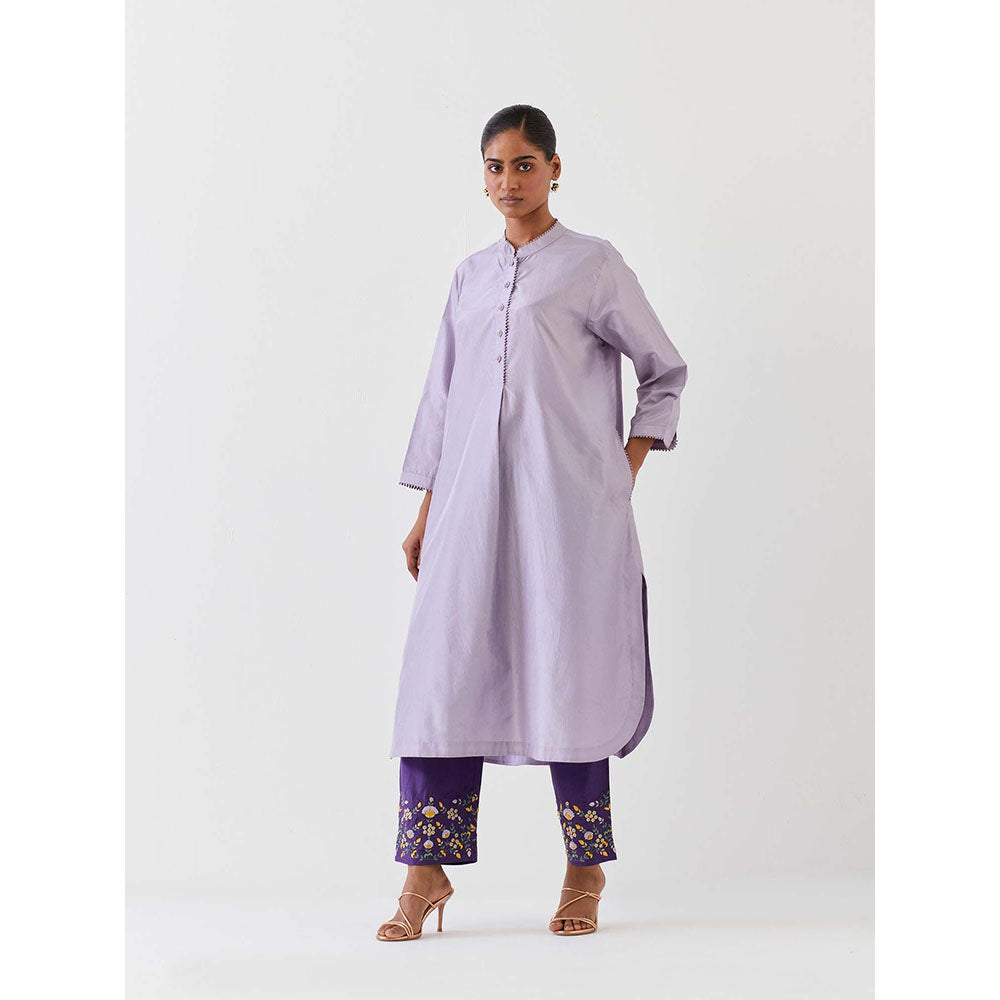 BRIH Purple Embroidered Kurta with Pant (Set of 2)