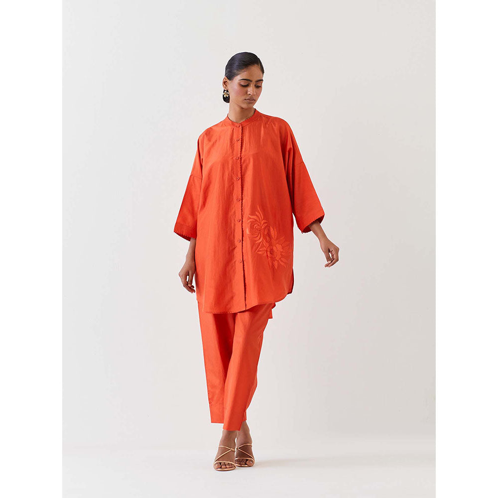 BRIH Rust Embroidered Kurta with Pant (Set of 2)