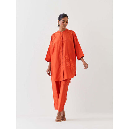 BRIH Rust Embroidered Kurta with Pant (Set of 2)