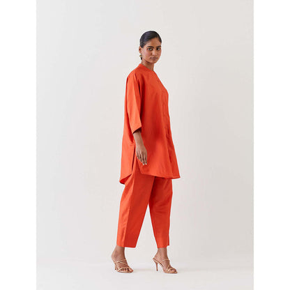 BRIH Rust Embroidered Kurta with Pant (Set of 2)