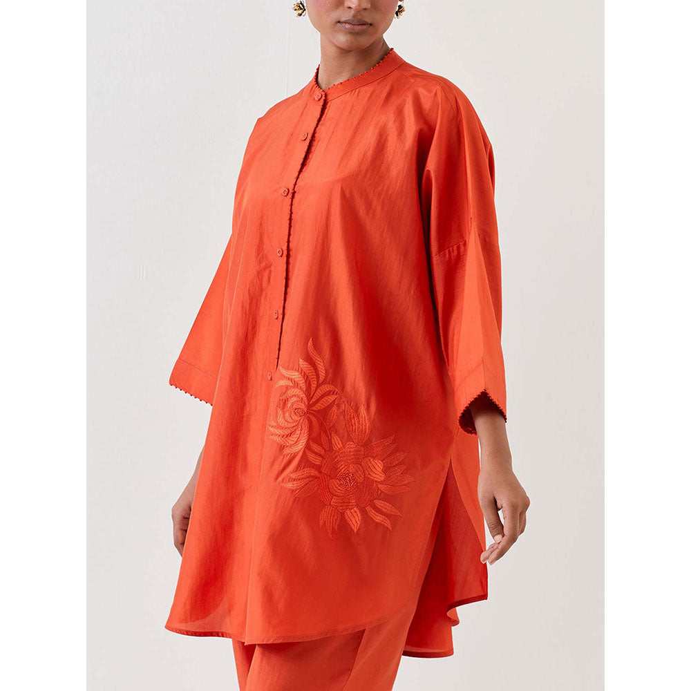 BRIH Rust Embroidered Kurta with Pant (Set of 2)