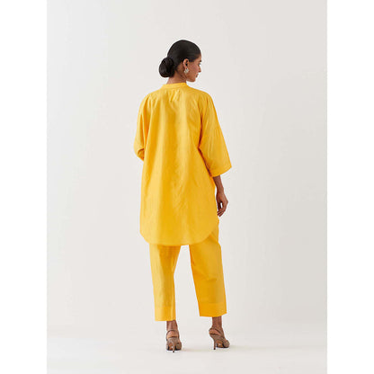 BRIH Mango Yellow Embroidered Kurta with Pant (Set of 2)