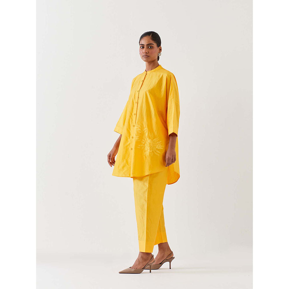 BRIH Mango Yellow Embroidered Kurta with Pant (Set of 2)