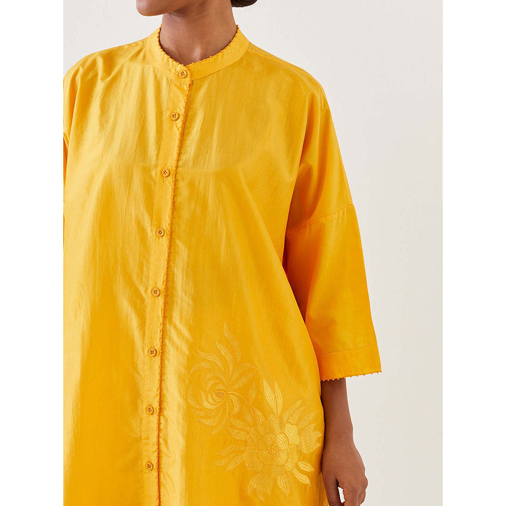 BRIH Mango Yellow Embroidered Kurta with Pant (Set of 2)