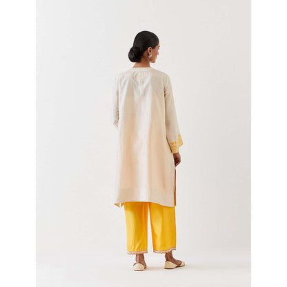 BRIH Off White Embroidered Kurta with Pant (Set of 2)