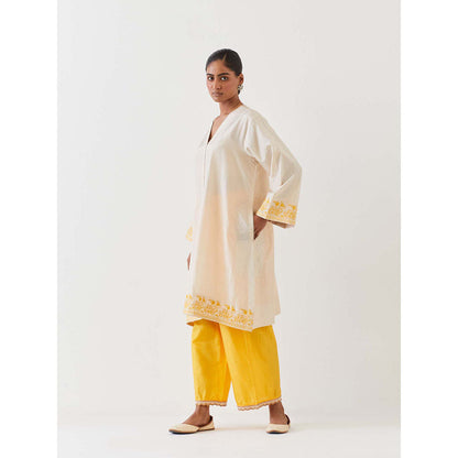 BRIH Off White Embroidered Kurta with Pant (Set of 2)