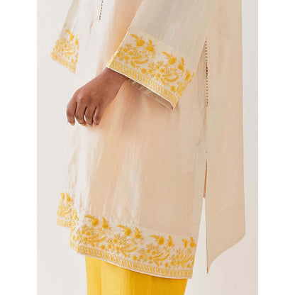 BRIH Off White Embroidered Kurta with Pant (Set of 2)
