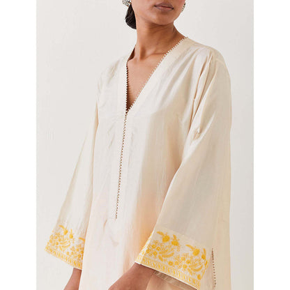 BRIH Off White Embroidered Kurta with Pant (Set of 2)