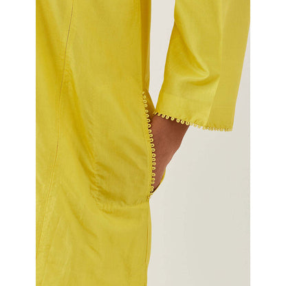 BRIH Lime Green Embroidered Kurta with Pant (Set of 2)