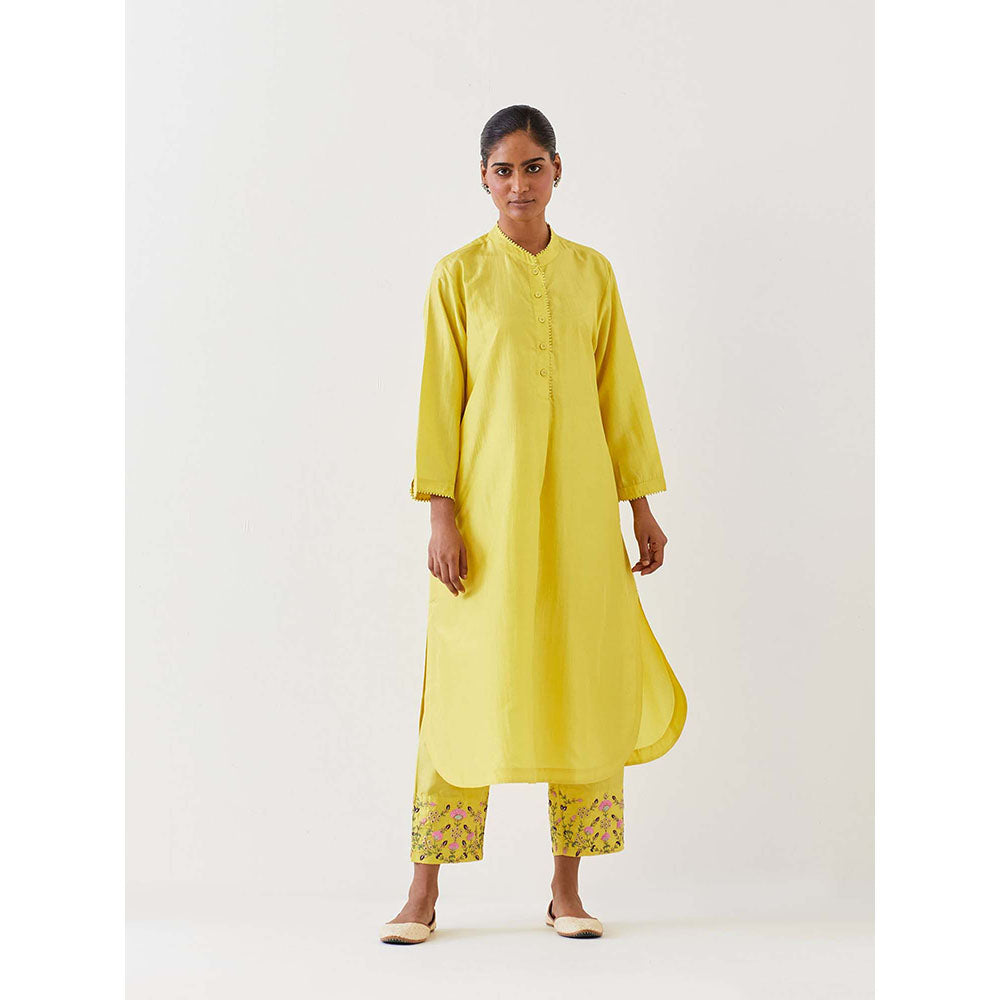 BRIH Yellow Embroidered Kurta with Pant (Set of 2)