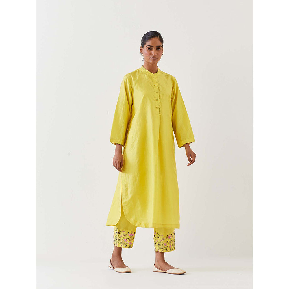 BRIH Yellow Embroidered Kurta with Pant (Set of 2)