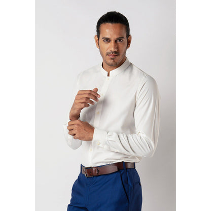 Bubber Blu Blanca Off White Chinese Collar Shirt