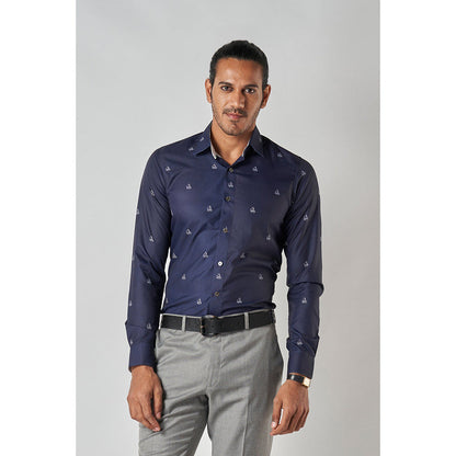 Bubber Blu Crew Navy Blue Yacht Printed Shirt
