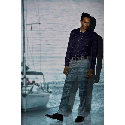 Bubber Blu Crew Navy Blue Yacht Printed Shirt