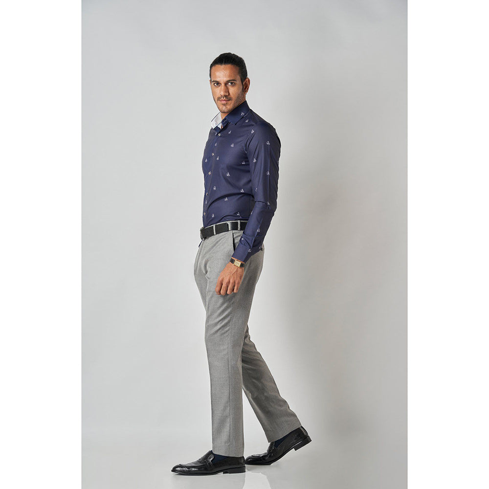 Bubber Blu Crew Navy Blue Yacht Printed Shirt