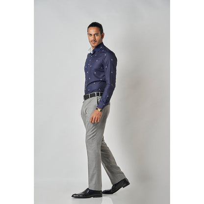 Bubber Blu Crew Navy Blue Yacht Printed Shirt