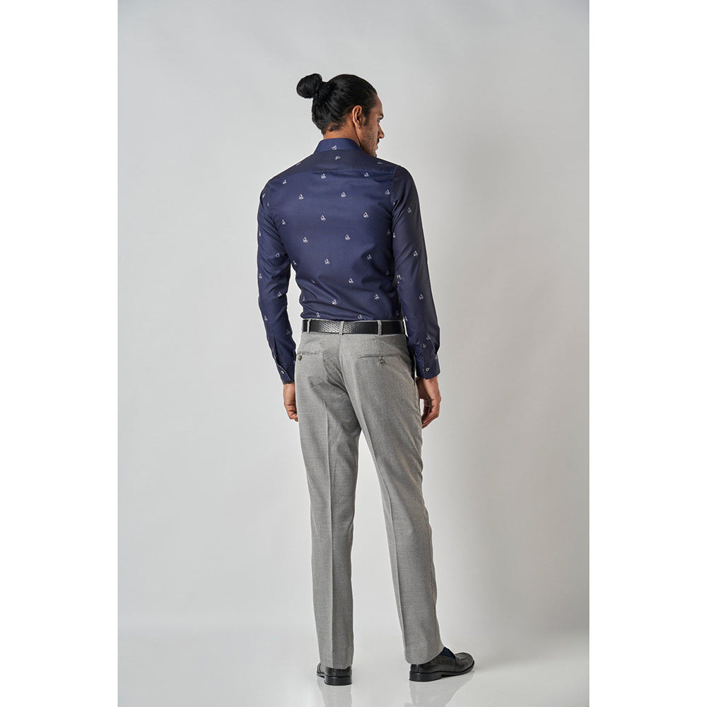 Bubber Blu Crew Navy Blue Yacht Printed Shirt