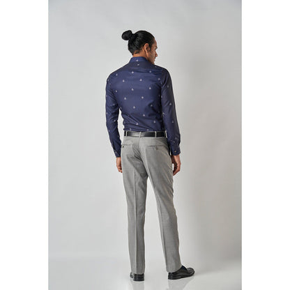 Bubber Blu Crew Navy Blue Yacht Printed Shirt