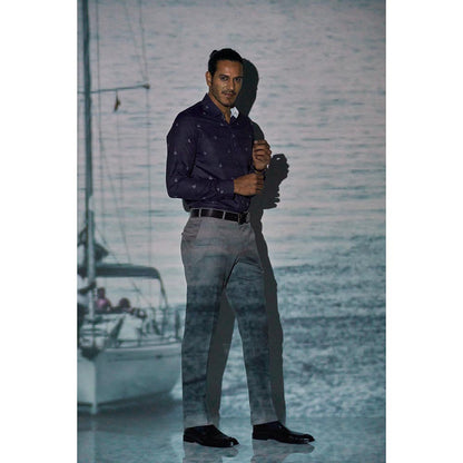 Bubber Blu Crew Navy Blue Yacht Printed Shirt