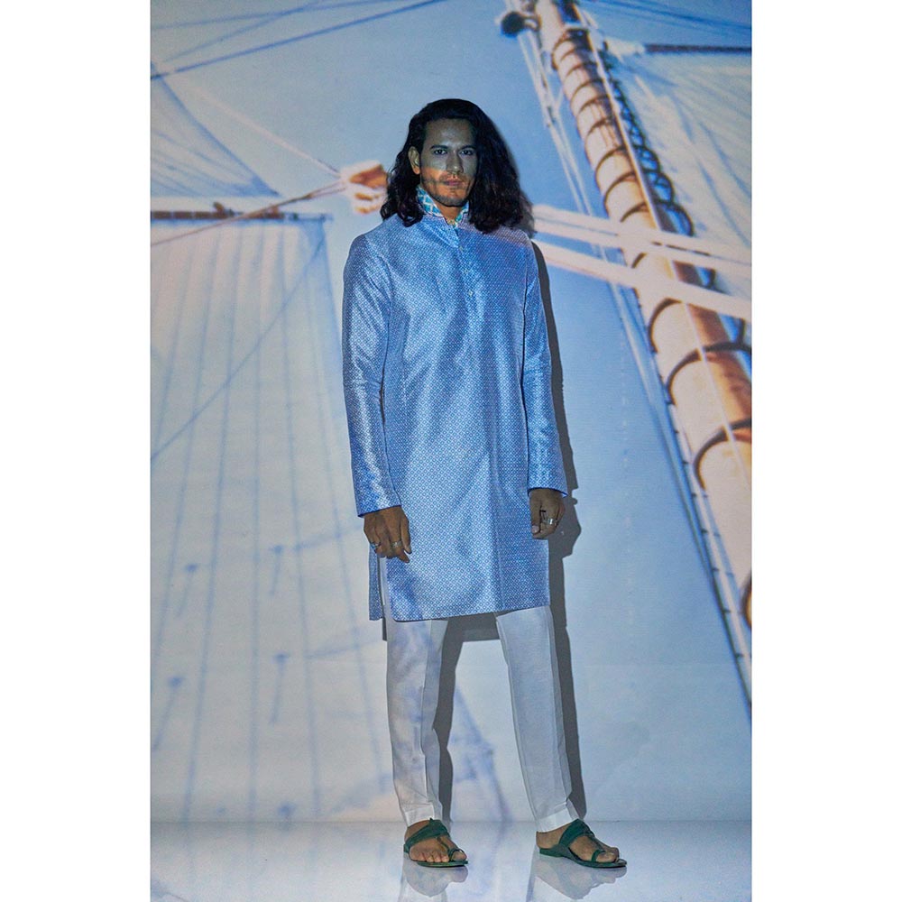 Bubber Blu Adrian White Caspian Light Blue Kurta